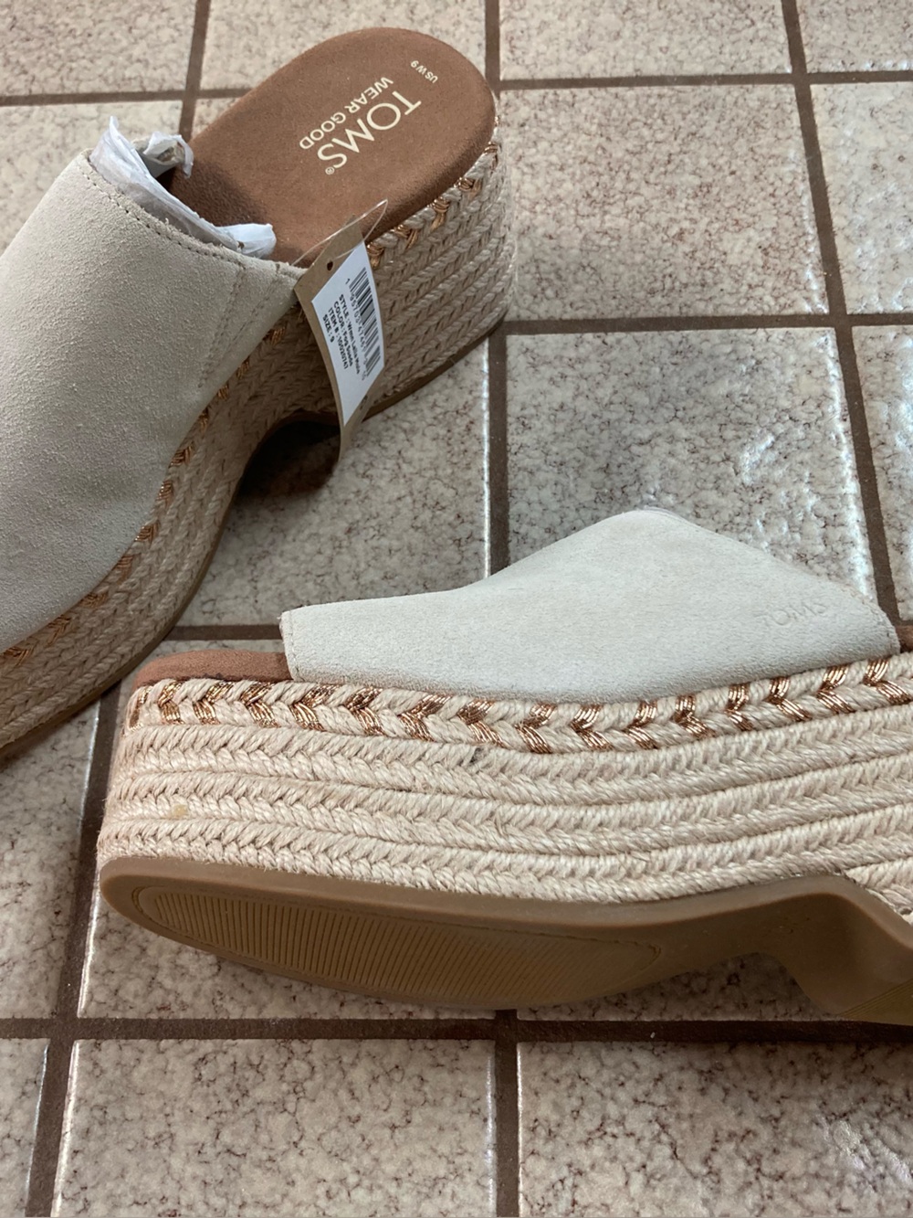 TOMS Beige Suede Espadrille Platform Mule